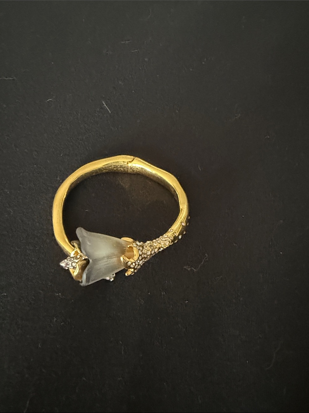 Alexis Bittar Gold-Tone Ring with Frosted Gray Flower Accent